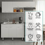 Oceana Kitchen Top Cabinet with Stainless Steel Utility Sink Set, Three-Door Base Cabinet, Five-Door Top Wall Cabinet with Eight Total Shelves, Versatile Storage and Workspace Solution for Kitchen Organization and Efficiency