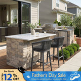 PURPLE LEAF Counter Stools Bar Stools Rattan Bar Stools Wicker Bar Chairs Woven Aluminum Barstools with Back and Cushions