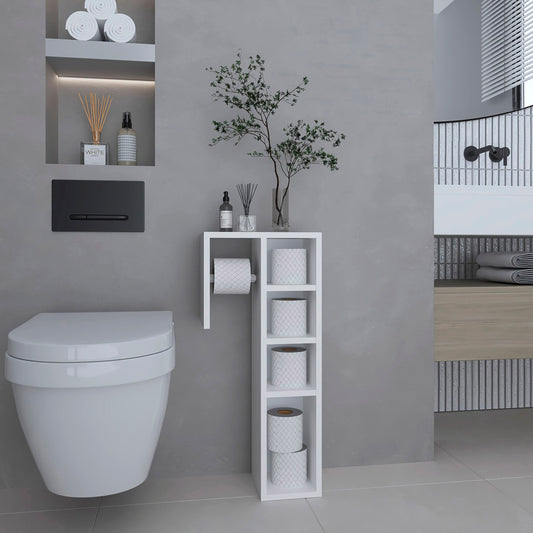 Lodi Freestanding Toilet Paper Cabinet with Slim Vertical Design and Storage Compartment, Compact Bathroom Organizer with Enclosed Space and Top Shelf for Toilet Paper Rolls and Small Toiletries