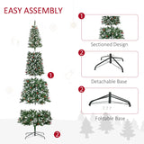 HOMCOM 9ft Pre-Lit Snow-Dipped Artificial Christmas Tree with Realistic Branches, 460 LED Lights, Pine Cones, Red Berries and 1298 Tips