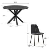 Oliver & Oslo 39" Black Round Dining Table Set for 4 (5-Piece)