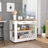 TUHOME Cala Kitchen Island with Spacious Tabletop, One Storage Drawer, Two Open Shelves, Integrated Towel Rack and Four Stable Legs Offering Practical Meal Prep Space and Modern Functional Organization for Any Kitchen