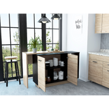 Sicilia Kitchen Island, Two  External Shelves, Double Door Cabinets, Three Shelves