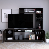 Kava Entertainment Center with Large TV Storage Space for Screens up to 78", Six External Display Shelves, Double-Door Cabinet, Built-In Wine Rack and Modern Multi-Functional Design for Organized Living Room Entertainment