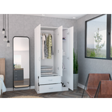 Tuhome Austral Three-Door Armoire with Double Door Hanging Cabinet, Full-Height Shelving Section, Two Spacious Storage Drawers, Modern Multi-Compartment Wardrobe for Organized Bedrooms and Versatile Home Storage