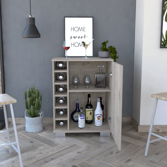 Denver Bar Cart, Six Wine Cubbies, Two Shelves