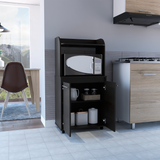 Kira Kitchen Cart with Spacious Microwave Shelf, Double-Door Cabinet with Interior Shelves, Open Storage Area, Large Countertop and Caster Wheels for Mobile Organization, Prep Convenience and Modern Kitchen Functionality