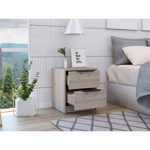 Tuhome Kaia Small Nightstand with Two Spacious Drawers and Metal Handles, Modern Bedside Storage Cabinet with Superior Top for Bedroom Organization, Compact Functional Furniture for Everyday Essentials