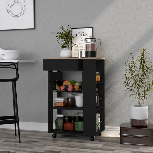 Blosson Kitchen Cart,  One Drawer, Two Open Shelves, Four Casters