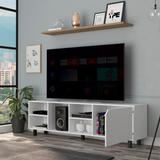 Tuhome Valdivia TV Stand for TVs up to 70", Modern Entertainment Center with Four Open Shelves, Wide Superior Top, Cable Management Openings and Five-Sturdy-Leg Base, Space-Saving Media Console in Light Oak Finish