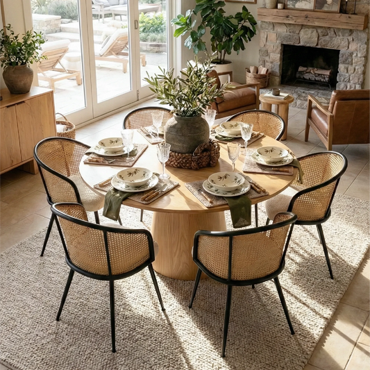 Orchid & Jules 60" Solid Oak Round Dining Table Set for 6 (7-Piece)