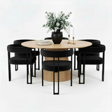 Orchid & Mia 60" Round Velvet Dining Table Set for 6 (7-Piece)