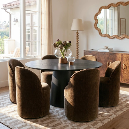 Orchid & Doris 60" Round Black Dining Table Set for 6 (7-Piece)