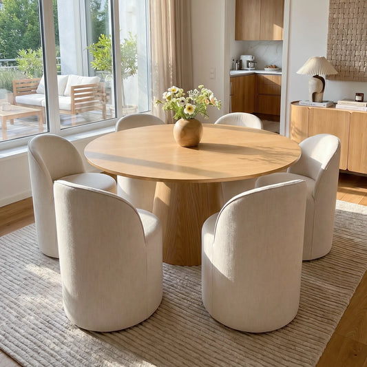 Orchid & Doris 60" Round Natural Dining Table Set for 6 (7-Piece)