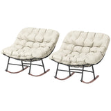 Outsunny Outdoor Rocking Chair Patio Set of 2, Oversized Rocking Papasan Chairs with Cushions for Garden Porch, 265 lbs., Beige