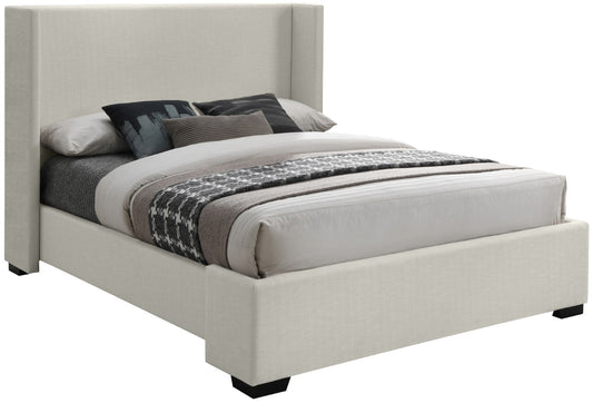 Oxford Mid Century Modern Wingback Bed with Elegant Linen Upholstery and Espresso Legs for Style