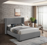 Oxford Mid Century Modern Wingback Bed with Elegant Linen Upholstery and Espresso Legs for Style