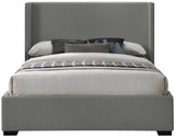 Oxford Mid Century Modern Wingback Bed with Elegant Linen Upholstery and Espresso Legs for Style