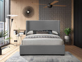 Oxford Mid Century Modern Wingback Bed with Elegant Linen Upholstery and Espresso Legs for Style