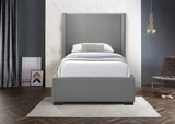 Oxford Mid Century Modern Wingback Bed with Elegant Linen Upholstery and Espresso Legs for Style