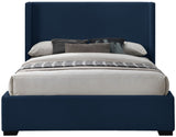 Oxford Mid Century Modern Wingback Bed with Elegant Linen Upholstery and Espresso Legs for Style