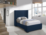 Oxford Mid Century Modern Wingback Bed with Elegant Linen Upholstery and Espresso Legs for Style