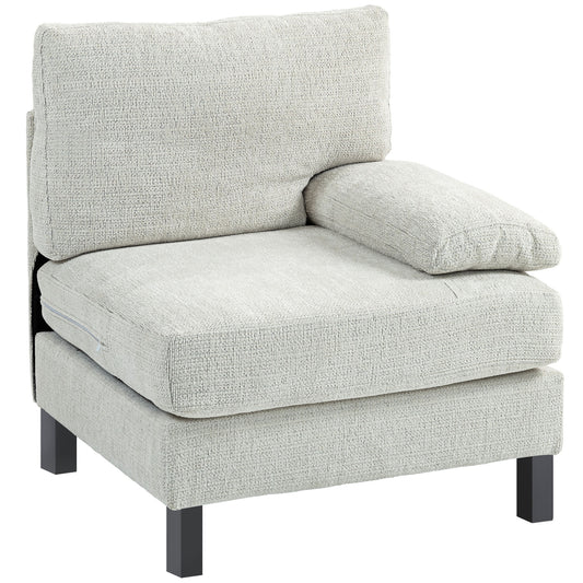 HOMCOM Modern Accent Chair for Living Room, Fabric Right Side Module for Modular Sectional Sofa with Thick Cushion, Cream White
