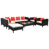 Outsunny 9-Piece Rattan Couch, Outdoor Patio Wicker Set, with Elevated Bottom, Removable Ottoman, Coffee and Side Table, Navy Blue