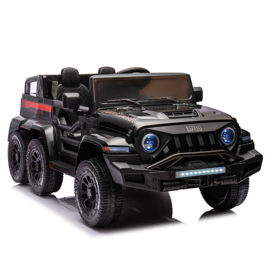 24V Battery Powered 4WD Ride On Car with Remote Control, Music and Lights, 5-Point Safety Belt, and Rocking Chair Mode, for Kids, Black