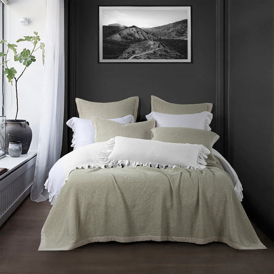 Stonewashed Cotton Waffle Weave Coverlet