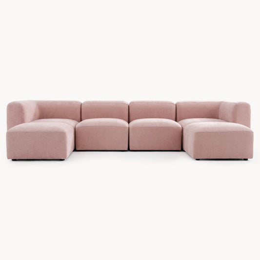 Philo Blush Pink Low Profile Modular Sectional Sofa (4-Seater+2 Ottomans)
