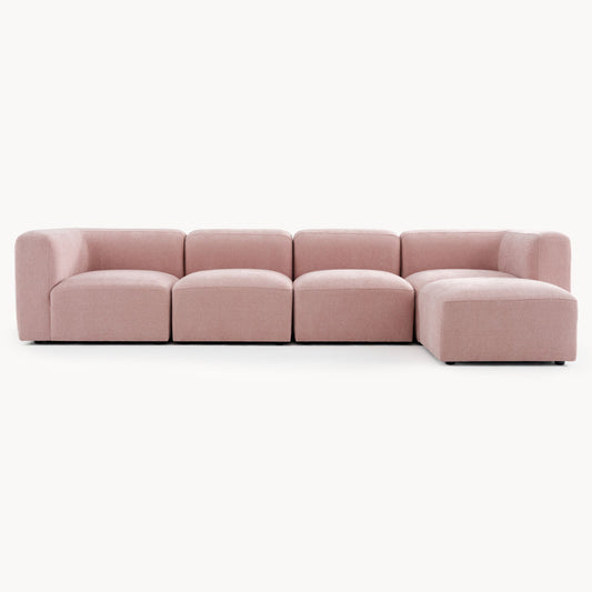 Philo Blush Pink Low Profile Modular Sectional Sofa (4-Seater+Ottoman)