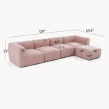 Philo Blush Pink Low Profile Modular Sectional Sofa (4-Seater+Ottoman)