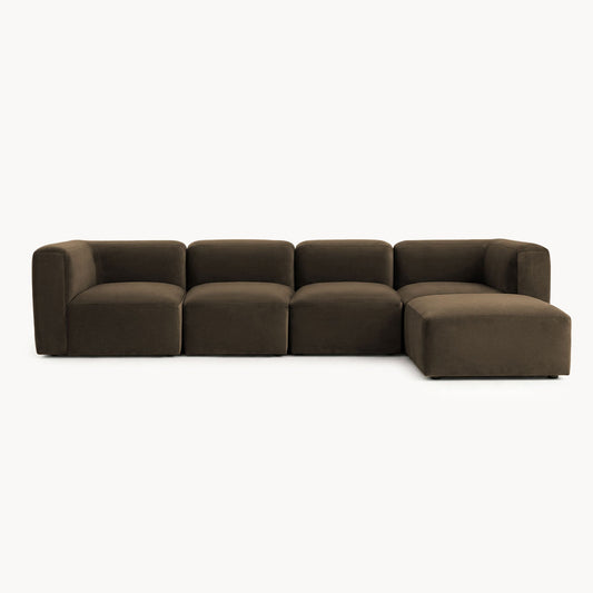Philo Performance Velvet Low Profile Modular Sectional Sofa (4-Seater+Ottoman)