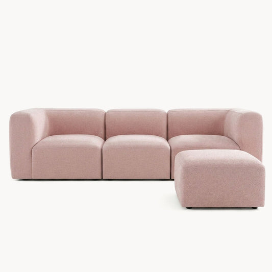 Philo Blush Pink Low Profile Modular Sectional Sofa (3-Seater+Ottoman)