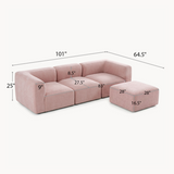 Philo Blush Pink Low Profile Modular Sectional Sofa (3-Seater+Ottoman)