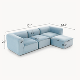 Philo Performance Velvet Low Profile Modular Sectional Sofa (3-Seater+Ottoman)