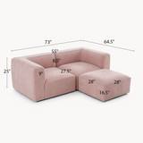 Philo Blush Pink Low Profile Modular Sectional Sofa (Loveseat+Ottoman)