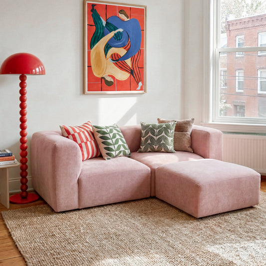 Philo Blush Pink Low Profile Modular Sectional Sofa (Loveseat+Ottoman)