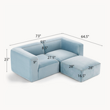 Philo Performance Velvet Low Profile Modular Sectional Sofa (Loveseat+Ottoman)