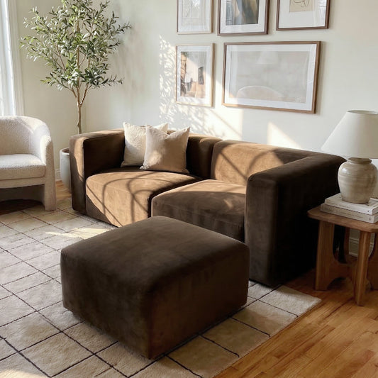 Philo Performance Velvet Low Profile Modular Sectional Sofa (Loveseat+Ottoman)