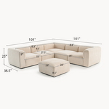Philo Chenille Low Profile Reversible Modular L Sectional Sofa (5-Seater+Ottoman)