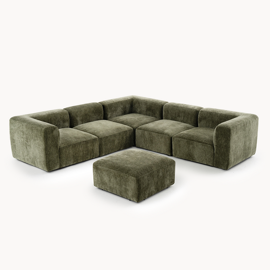 Philo Chenille Low Profile Reversible Modular L Sectional Sofa (5-Seater+Ottoman)