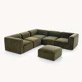 Philo Performance Velvet Low Profile Reversible Modular L Sectional Sofa with Ottoman (5-Seater+Ottoman)