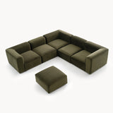 Philo Performance Velvet Low Profile Reversible Modular L Sectional Sofa with Ottoman (5-Seater+Ottoman)