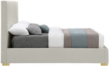 Pierce Mid Century Modern Bed with Deep Channel Tufted Headboard and Elegant Gold & Chrome Legs