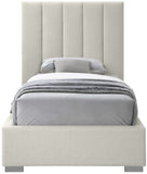 Pierce Mid Century Modern Bed with Deep Channel Tufted Headboard and Elegant Gold & Chrome Legs