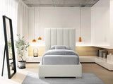 Pierce Mid Century Modern Bed with Deep Channel Tufted Headboard and Elegant Gold & Chrome Legs