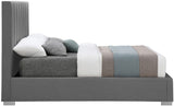 Pierce Mid Century Modern Bed with Deep Channel Tufted Headboard and Elegant Gold & Chrome Legs