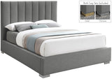 Pierce Mid Century Modern Bed with Deep Channel Tufted Headboard and Elegant Gold & Chrome Legs